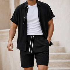 Santorini Linen Shorts Set - Black - Outfit Set - Hendlys - Image 1