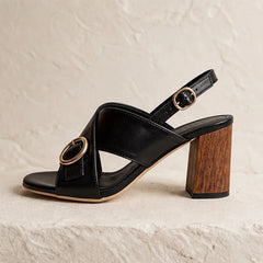 Savelle Ring Buckle Slingback Heels - Black - slingback heels - Hendlys - Image 3