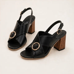 Savelle Ring Buckle Slingback Heels - Black - women's heels - Hendlys - Image 2