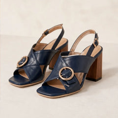 Savelle Ring Buckle Slingback Heels - Navy - block heels - Hendlys - Image 4