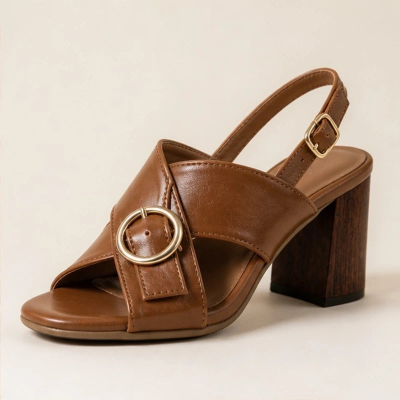 Savelle Ring Buckle Slingback Heels - Brown - women's heels - Hendlys - Image 2