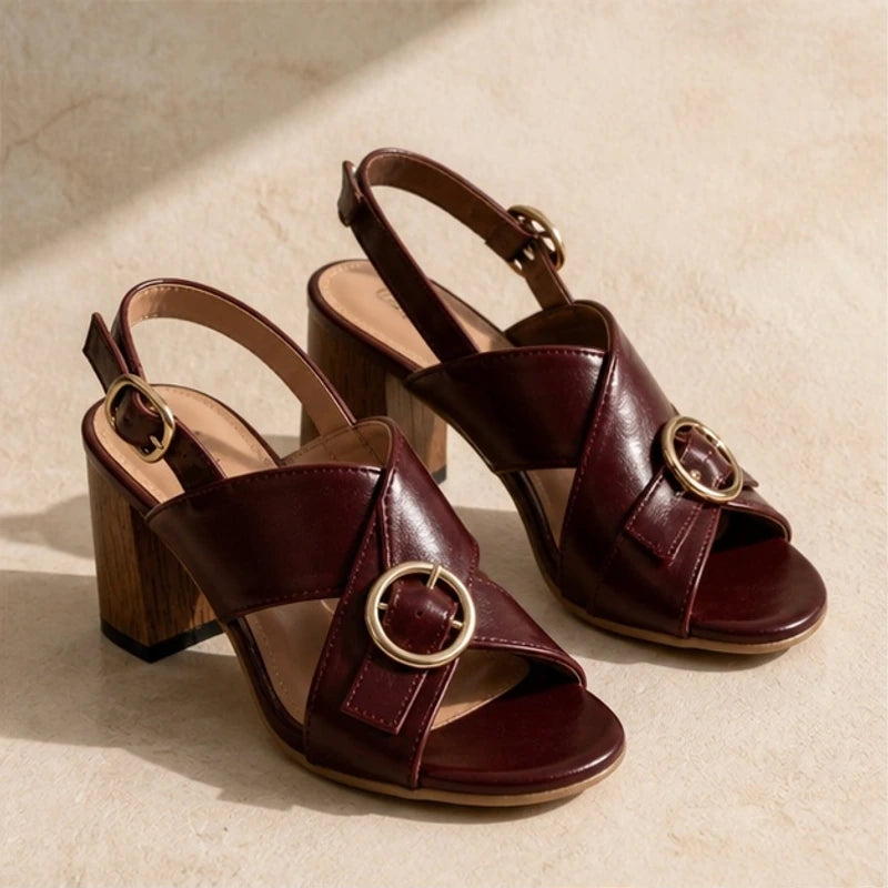 Savelle Ring Buckle Slingback Heels - Burgundy - slingback heels - Hendlys - Image 3