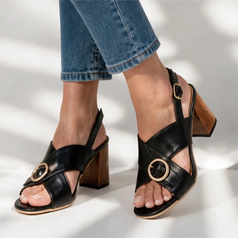Savelle Ring Buckle Slingback Heels - Black - Shoes - Hendlys - Image 1