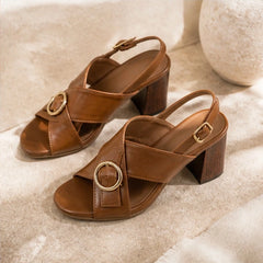 Savelle Ring Buckle Slingback Heels - Brown - slingback heels - Hendlys - Image 3