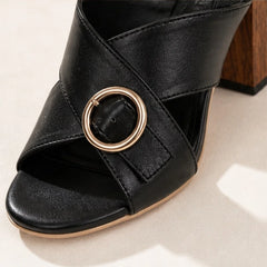 Savelle Ring Buckle Slingback Heels - Black - block heels - Hendlys - Image 4