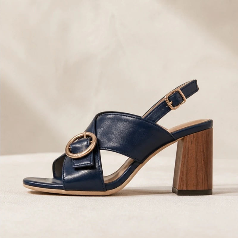 Savelle Ring Buckle Slingback Heels - Navy - slingback heels - Hendlys - Image 3