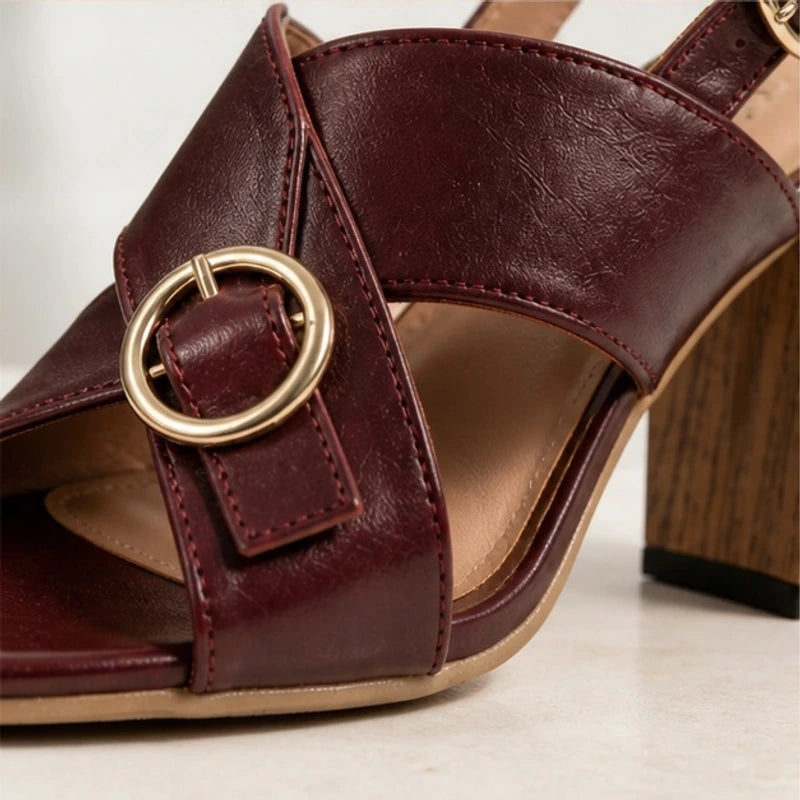 Savelle Ring Buckle Slingback Heels - Burgundy - ring buckle - Hendlys - Image 5