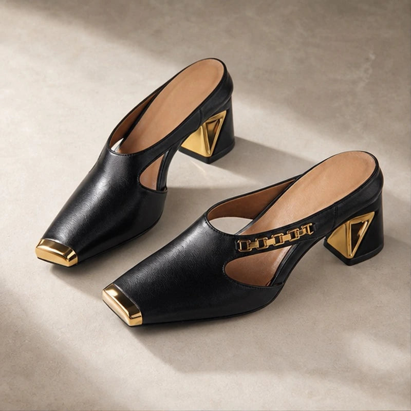 Selene Chain Block Heel - Noir - Shoes - Hendlys - Image 1