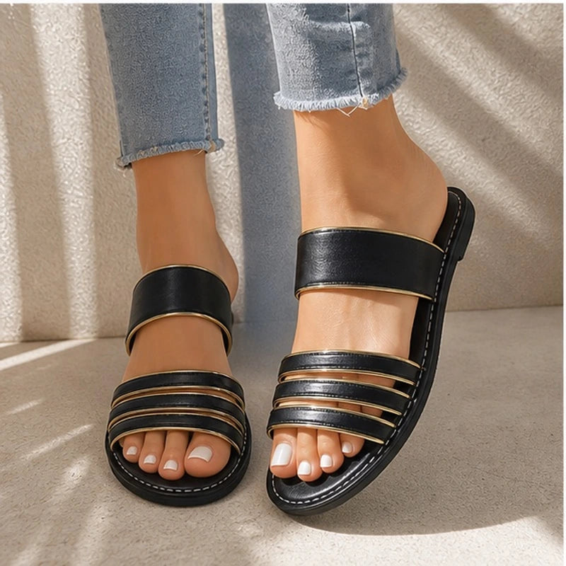 Selene Everyday Leather Sandals - Black - leather sandals - Hendlys - Image 3