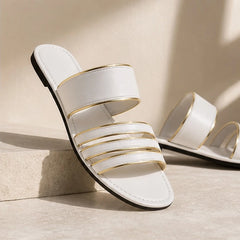 Selene Everyday Leather Sandals - White - leather sandals - Hendlys - Image 3