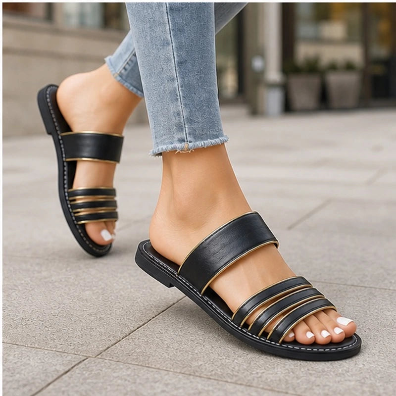 Selene Everyday Leather Sandals - Black - Sandals - Hendlys - Image 1