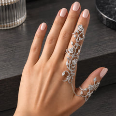 Silvara Women's Sculpted Vine Handpiece with Crystal Accents - Silver - Accessories > Jewelry > Hand Chains - Hendlys - Image 1