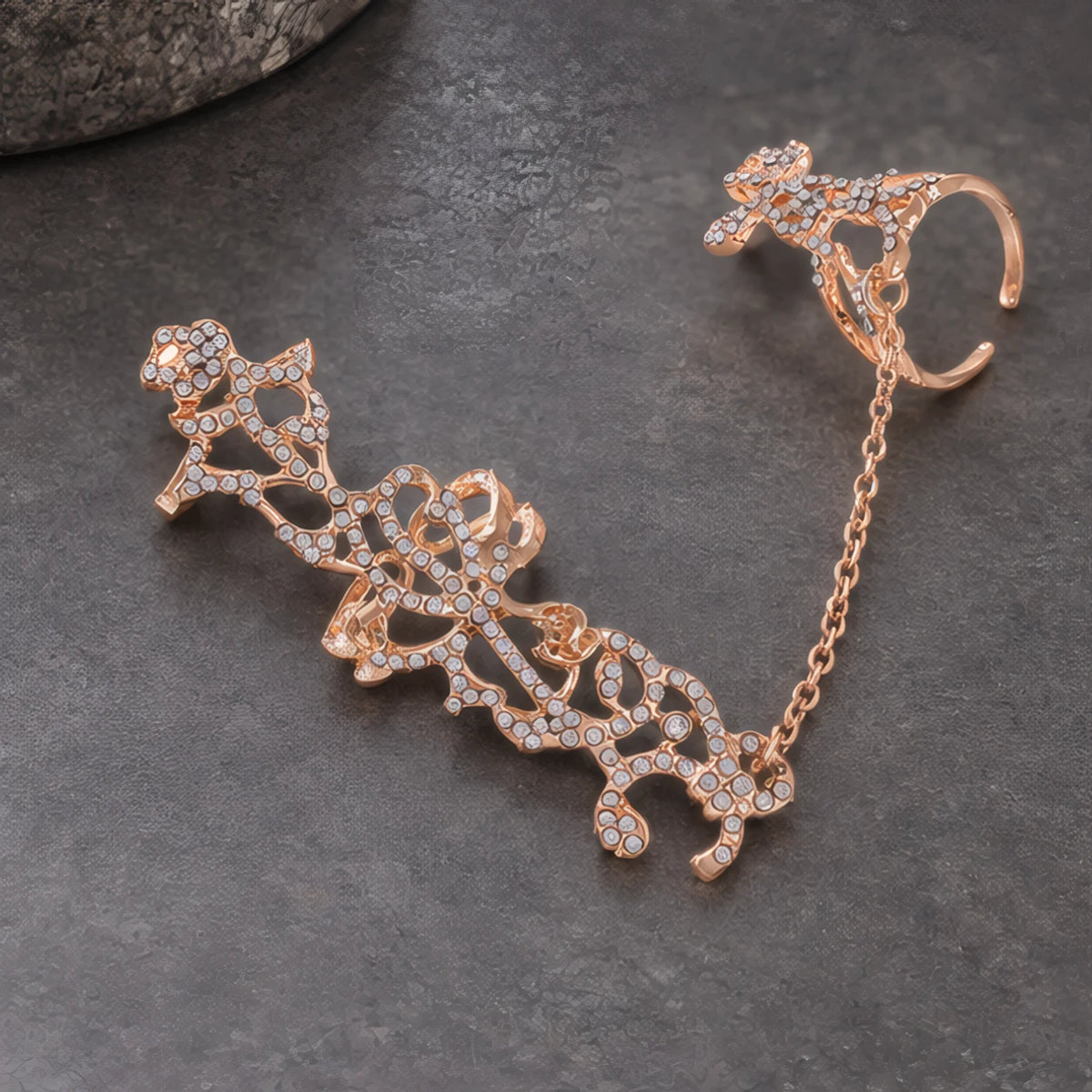 Silvara Women's Sculpted Vine Handpiece with Crystal Accents - Gold - Accessories > Jewelry > Hand Chains - Hendlys - Image 1
