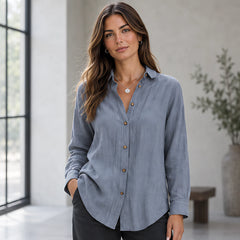 Sloane Women's Relaxed-Fit Long Sleeve Shirt - Grey - Women's Clothing > Tops > Long Sleeve Shirts - Hendlys - Image 1