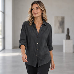 Sloane Women's Relaxed-Fit Long Sleeve Shirt - Black - Blouse | Tops - Hendlys - Image 2