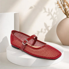 Solene Mesh Mary Jane Flats - Red - women's flats - Hendlys - Image 2
