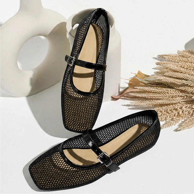 Solene Mesh Mary Jane Flats - Black - comfortable flats - Hendlys - Image 7