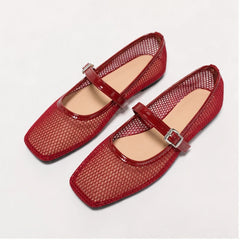 Solene Mesh Mary Jane Flats - Red - Flats - Hendlys - Image 1