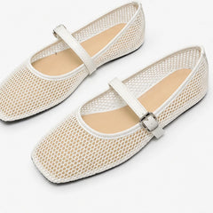 Solene Mesh Mary Jane Flats - White - Flats - Hendlys - Image 1