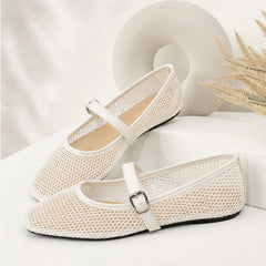 Solene Mesh Mary Jane Flats - White - women's flats - Hendlys - Image 2