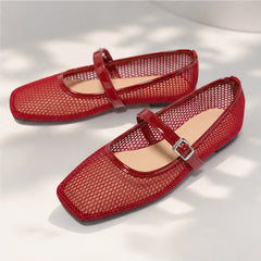 Solene Mesh Mary Jane Flats - Red - mesh flats - Hendlys - Image 4