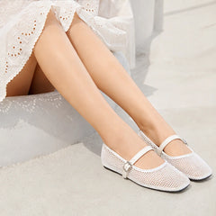 Solene Mesh Mary Jane Flats - White - comfortable flats - Hendlys - Image 7