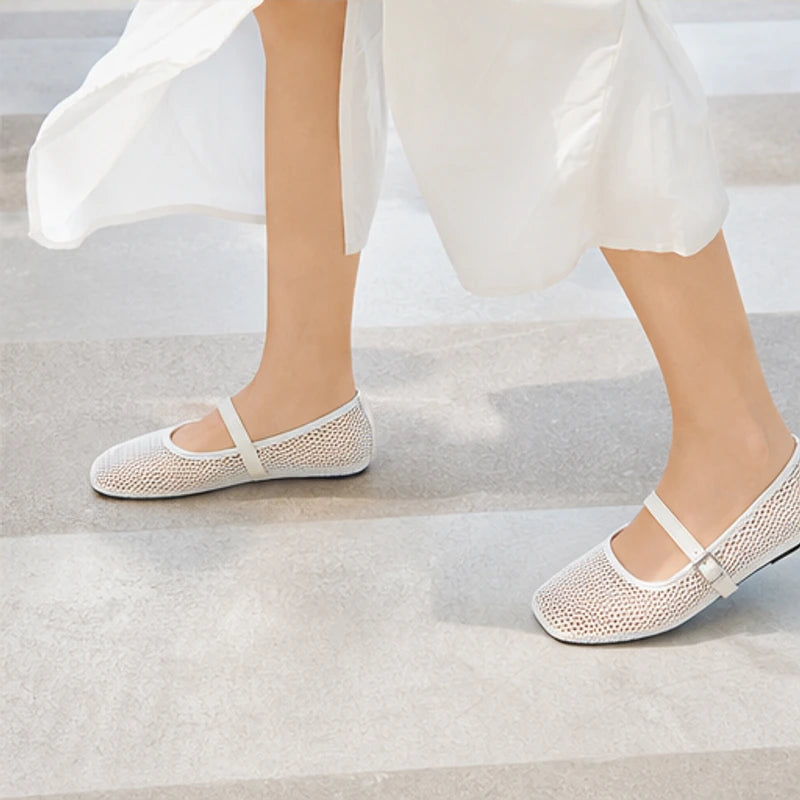 Solene Mesh Mary Jane Flats - White - casual shoes - Hendlys - Image 8