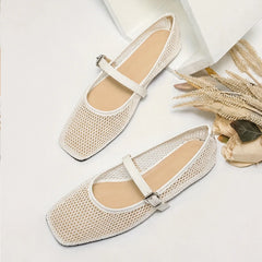 Solene Mesh Mary Jane Flats - White - mesh flats - Hendlys - Image 4