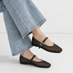Solene Mesh Mary Jane Flats - Black - mesh flats - Hendlys - Image 4