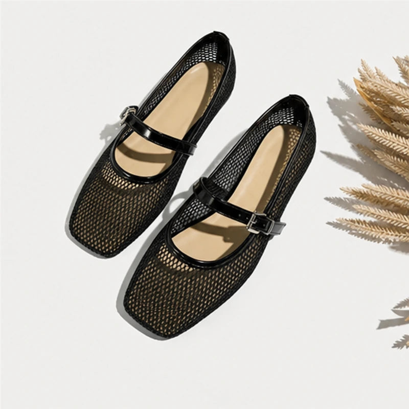 Solene Mesh Mary Jane Flats - Black - mary jane flats - Hendlys - Image 3