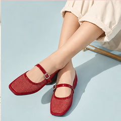 Solene Mesh Mary Jane Flats - Red - comfortable flats - Hendlys - Image 7