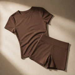Somara Luxe Gym Set - Chocolate brown - Women's Clothing > Activewear > Top & Shorts Sets - Hendlys - Image 1