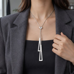Sorelle Double Triangle Tassel Lariat Necklace - Silver - Jewelry > Necklaces > Lariat Necklaces - Hendlys - Image 1