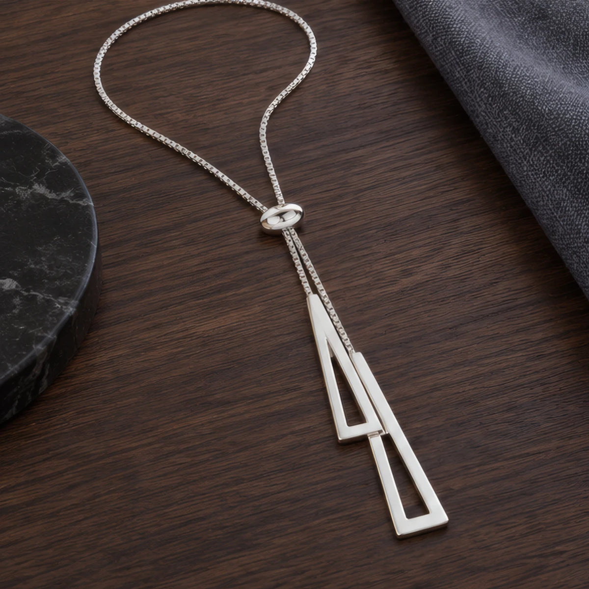Sorelle Double Triangle Tassel Lariat Necklace - Silver - Jewelry > Necklaces > Lariat Necklaces - Hendlys - Image 2