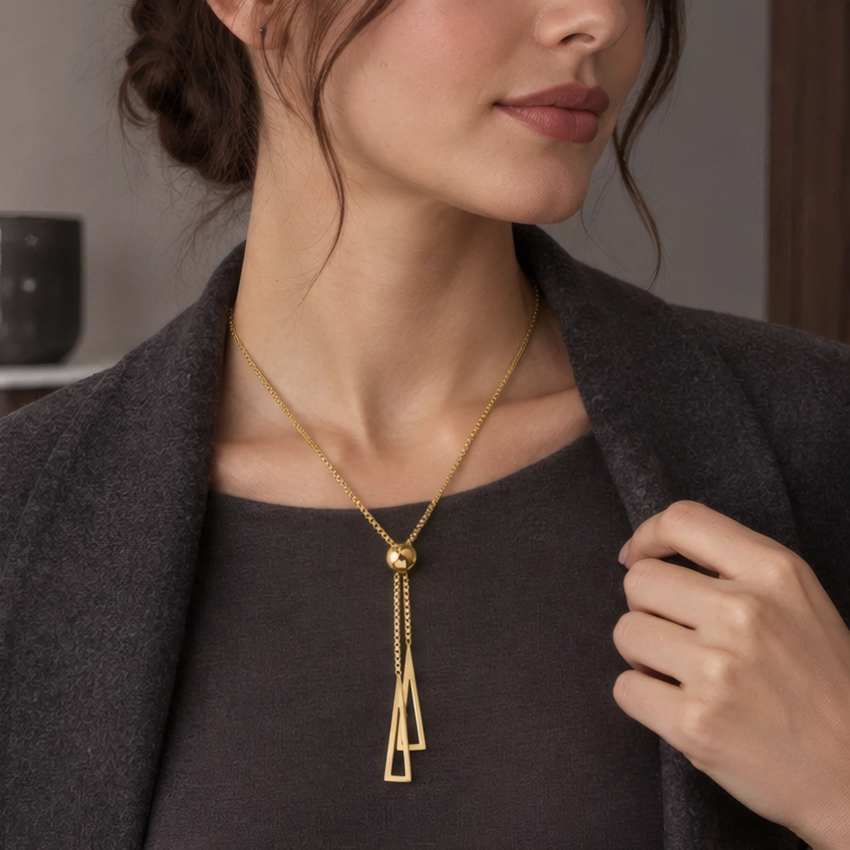 Sorelle Double Triangle Tassel Lariat Necklace - Gold - Jewelry > Necklaces > Lariat Necklaces - Hendlys - Image 1