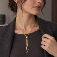 Sorelle Double Triangle Tassel Lariat Necklace - Gold - Jewelry > Necklaces > Lariat Necklaces - Hendlys - Image 1