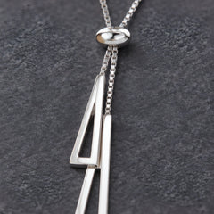 Sorelle Double Triangle Tassel Lariat Necklace - Silver - jewelry - Hendlys - Image 3