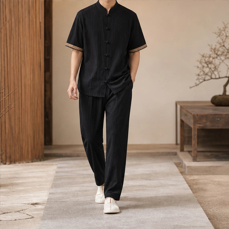 Sorrento Relaxed Linen Set - Black - Outfit Set - Hendlys - Image 1