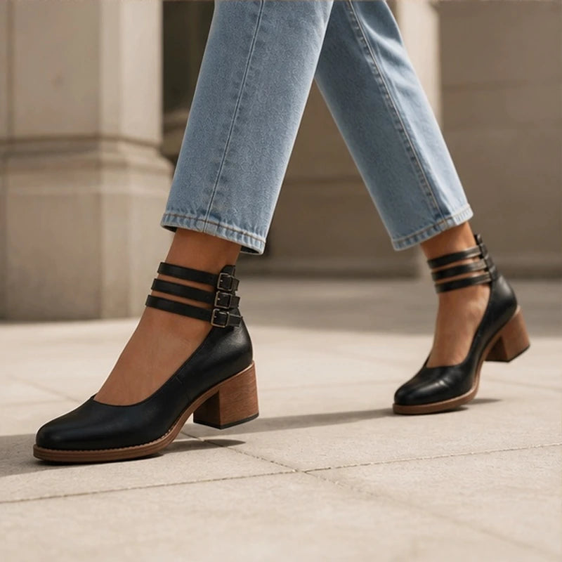 Sylvie Stacked-Heel Pumps - Black - women's heels - Hendlys - Image 2