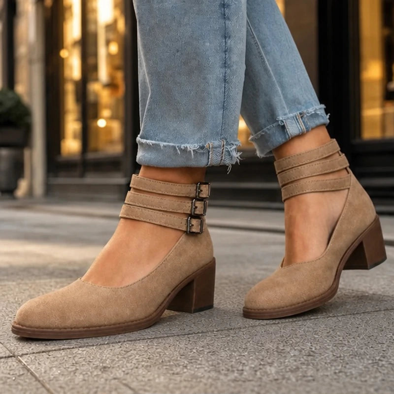 Sylvie Stacked-Heel Pumps - Beige - Heels - Hendlys - Image 1