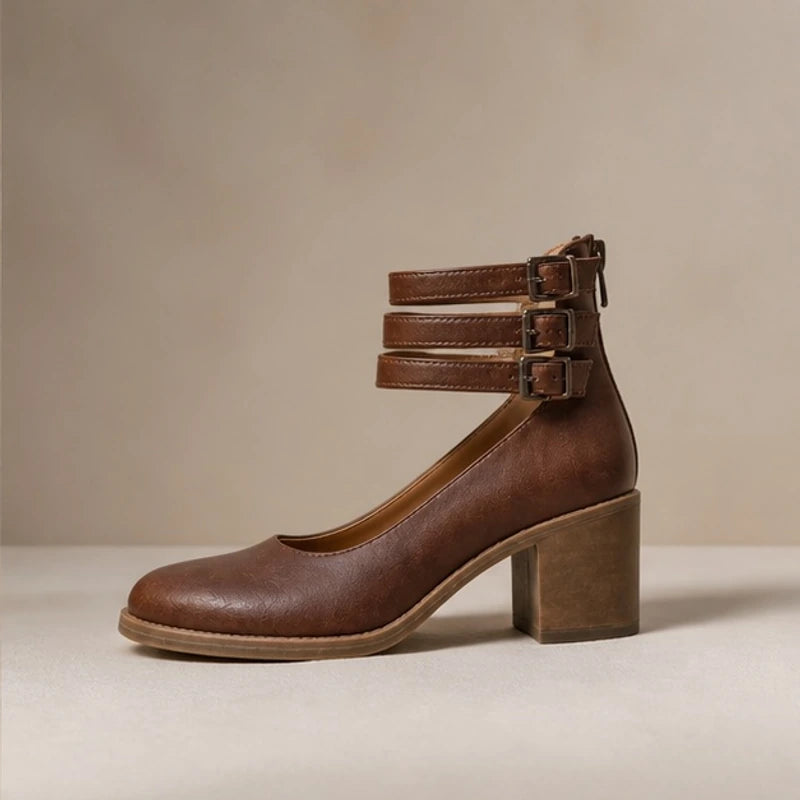 Sylvie Stacked-Heel Pumps - Brown - court heels - Hendlys - Image 4