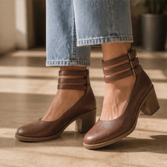 Sylvie Stacked-Heel Pumps - Brown - women's heels - Hendlys - Image 2