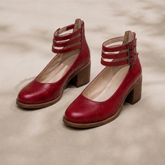 Sylvie Stacked-Heel Pumps - Red - stacked heel pumps - Hendlys - Image 3