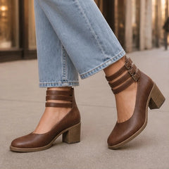 Sylvie Stacked-Heel Pumps - Brown - Heels - Hendlys - Image 1