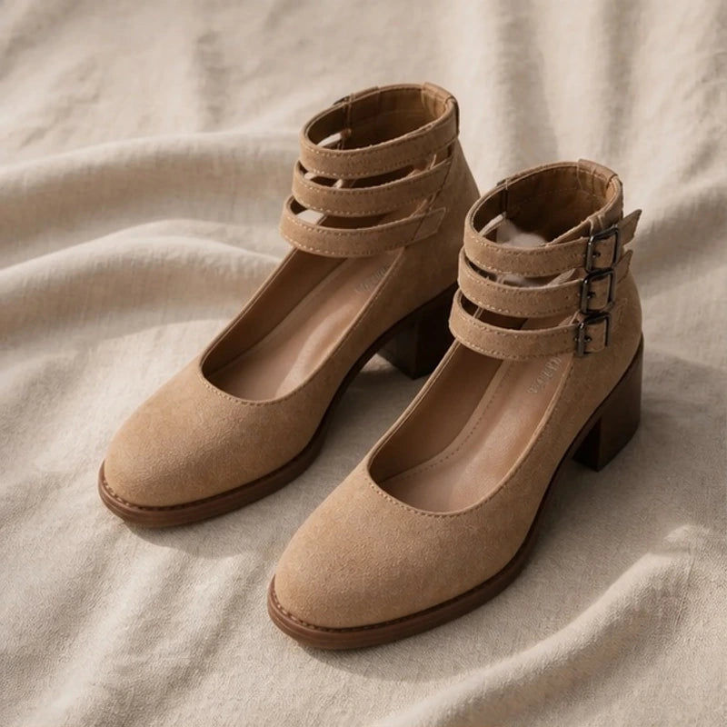 Sylvie Stacked-Heel Pumps - Beige - women's heels - Hendlys - Image 2