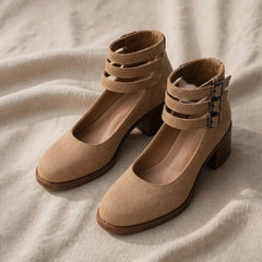 Sylvie Stacked-Heel Pumps - Beige - women's heels - Hendlys - Image 2