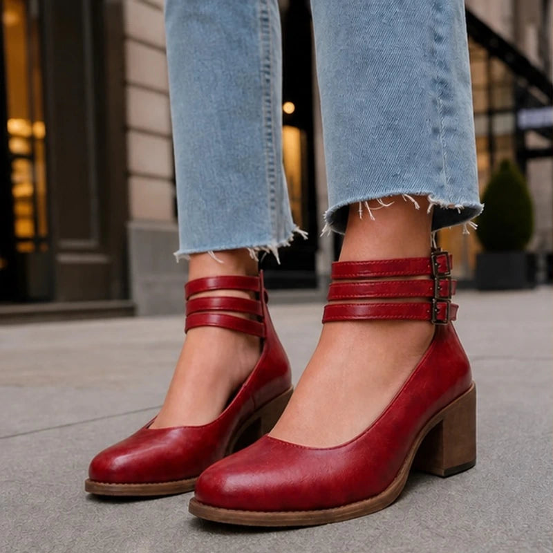Sylvie Stacked-Heel Pumps - Red - women's heels - Hendlys - Image 2