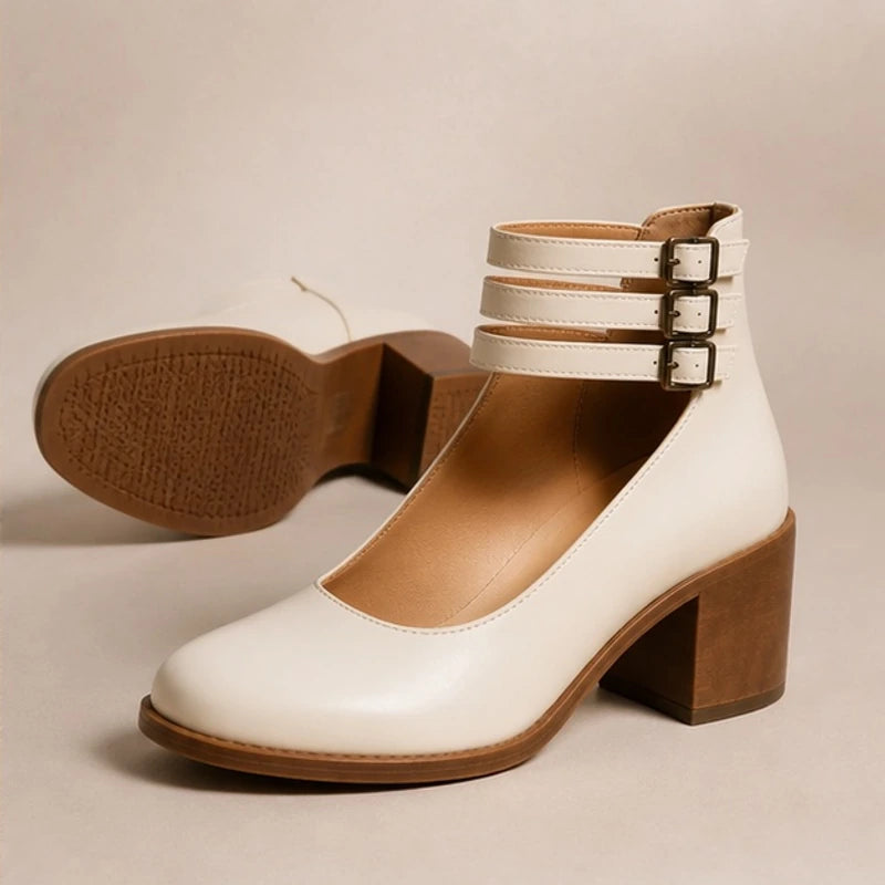 Sylvie Stacked-Heel Pumps - White - stacked heel pumps - Hendlys - Image 3