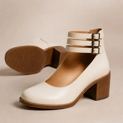 Sylvie Stacked-Heel Pumps - White - stacked heel pumps - Hendlys - Image 3