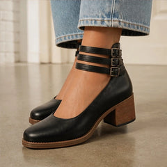 Sylvie Stacked-Heel Pumps - Black - Heels - Hendlys - Image 1